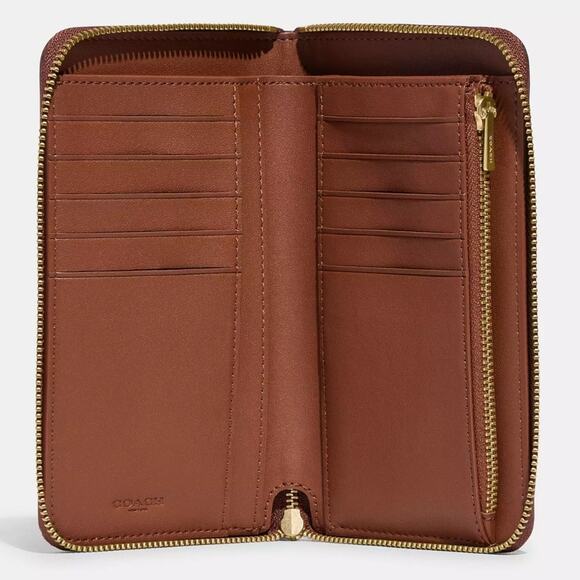 NWT Coach Medium Zip Around Wallet/ Brown/Calf Leather - Picture 3 of 4